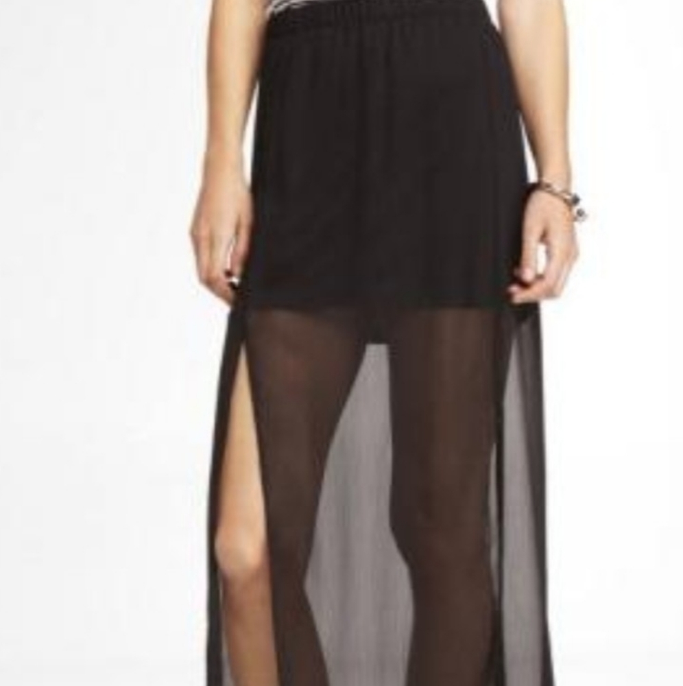 Black mini skirt with sheer slit sides